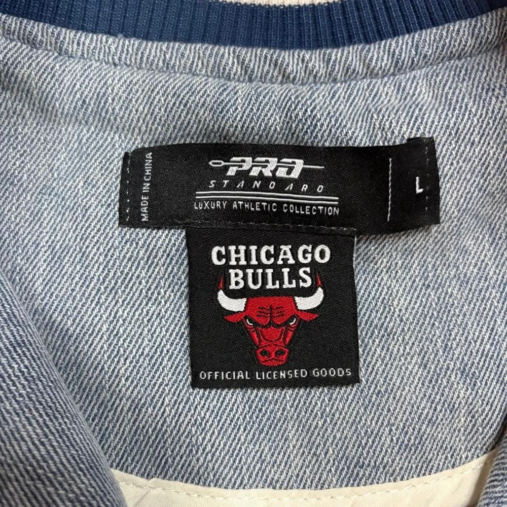 Vintage Chicago Bulls Denim Varsity Jacket Blue White Size L